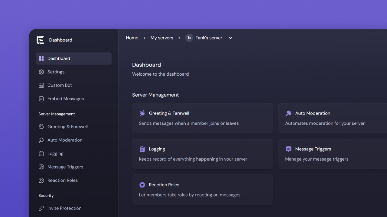 Dashboard view of ErensiBot